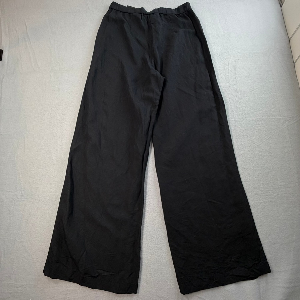 H&M Black Wide Leg Pants 6 Linen High Waist Office Chic Capsule Wardrobe - Picture 4 of 8